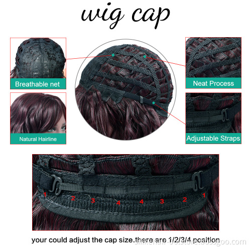 Wholesale Heat Resistant Ombre Brown Black Brown Pink Silky Curly Wig For Women Synthetic Short Water Wavy Wigs With Bangs